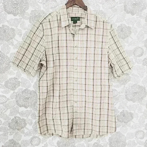Eddie Bauer Short Sleeve Button up Men's Shirt L Tall Textured - Picture 1 of 6